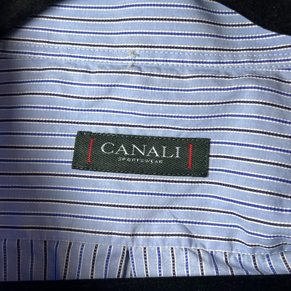 Canali Light Blue Pinstripe Button Down Shirt - Picture 2 of 5